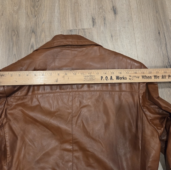 Men's Cortefiel Vintage Brown Leather Coat - Picture 6 of 10